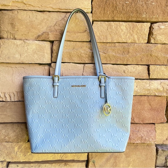 Michael Kors pale blue medium Jet Set Carry All Tote NWT